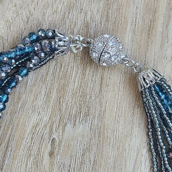 🩵Premier "Seaside" Teal & Gray Multistrand Beaded Magnetic Necklace - Picture 3 of 11